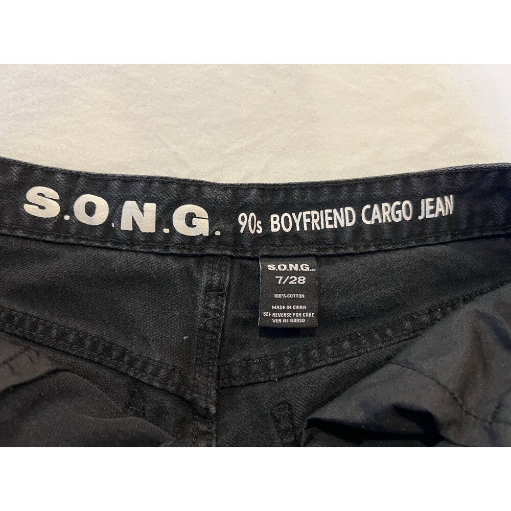 S.O.N.G. Jeans 90’s Boyfriend Cargo Jeans Black Size 7/28 100% Cotton School - Picture 4 of 13